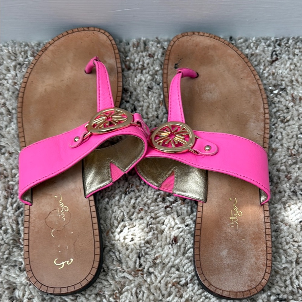 Lilly Pulitzer Pink and Gold Sandals with Logo